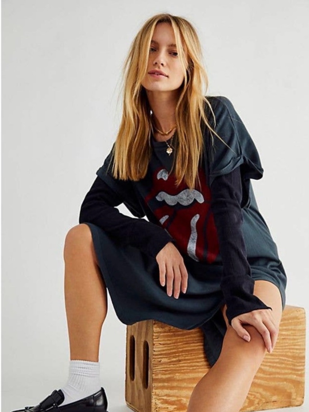 Daydreamer x Free People Charcoal Rolling Stones T-Shirt Dress - Picture 2 of 10